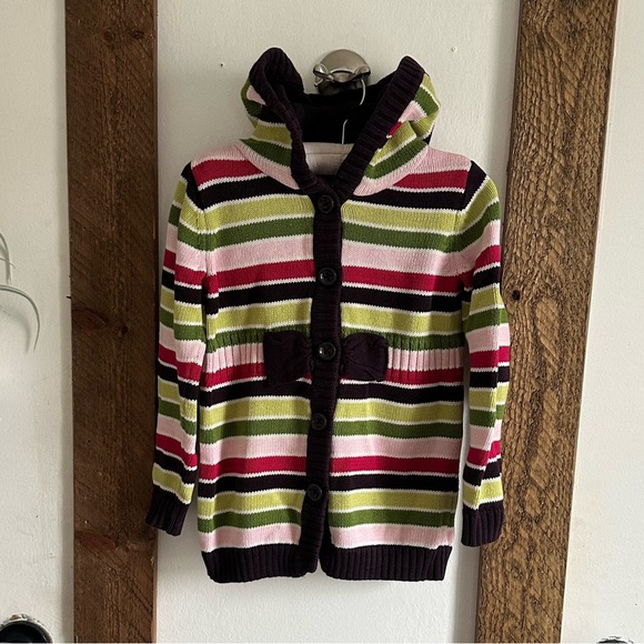 Gymboree Other - Y2K Gymboree 100% Cotton Knit Hooded Striped Sweater Size xs 3/4 Girl